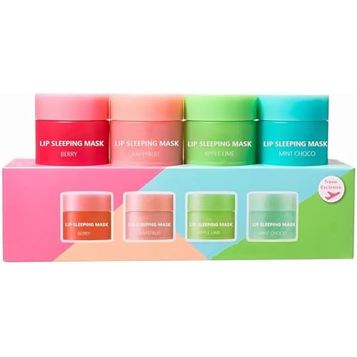 Image of Lip Sleeping Mask - 4Pcs Mini Lip Balm Set for Chapped Cracked Dry Lips – Mini Lip Balm & Overnight Lip Mask for Moisturising, Hydrating - Natural Vegan lip balm Travel for Women Men