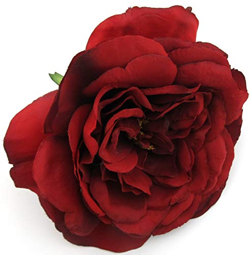 Full 5.5" Deep Red Rose Silk Flower Brooch Pin #TOP1
