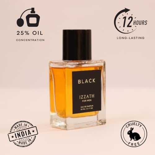 Image of IZZATH Black Eau De Parfum 50ml : Luxury Men's Perfume with Bergamot, Black Currant, Apple, Lemon & Pink Pepper | Elegant Gift for Him