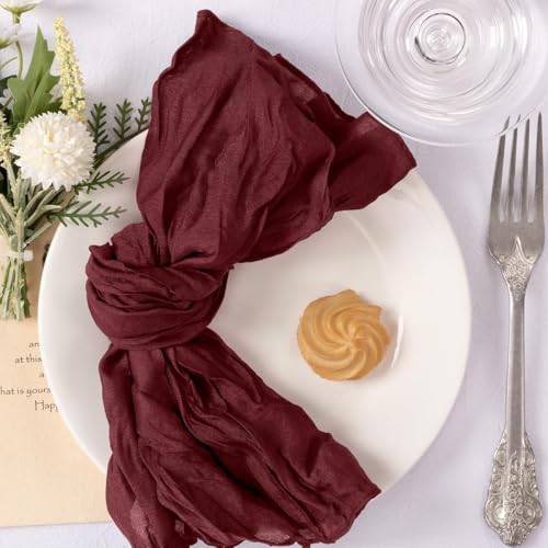 Image of MLMC 24 Pack Cheesecloth Napkins Wedding Napkins 21 inchx21 inch Boho Reusable Napkins in Bulk for Wedding Bridal Baby Shower Events Table Decor Burgundy