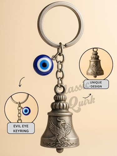 Image of Evil Eye Hooked Guardian Bell Keychain - Protective Lucky Charm Bell with Clip Hook for Bike, Car, Key & Bag | Spiritual Good Luck Talisman Gift