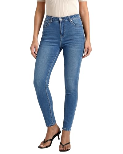 GRAPENT Womens Trendy Slim Fit High Waist Skinny Jeans - Dark Wash, Nightfall Blue - Size 12/14