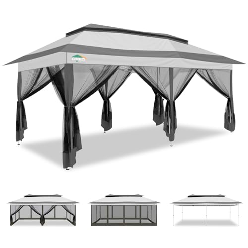 Image of COBIZI 12x20 Pop up Canopy Tent - Gazebo, Party Tents for Parties, Carpas para Fiestas, Large Outdoor Popup Patio Screened Gazebos, Shelter Tents with Net for Backyard, Commercial,Darkgrey