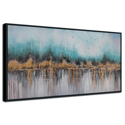 Ardemy Teal Abstract Canvas Wall Art for Living Room, Bedroom Wall Decor above Bed, Textured Picture Artwork Painting Wall Art for Men Home Office, Bl