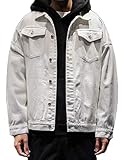 Tebreux Men's Jeans Coat Button Down Denim Jacket Casual Trucker Jacket Outerwear White L