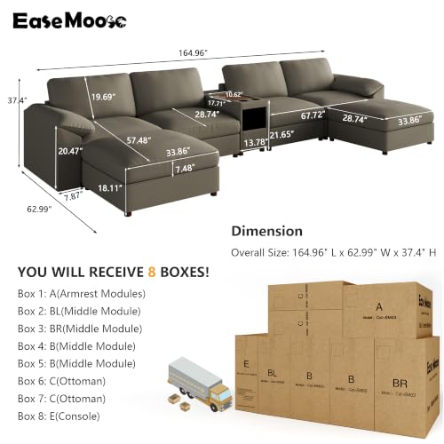Image of EASE MOOSE Leather Sectional Couch, Oversized Modular Sectional Sofas, Wide Deep Seat Modular Couch, Scratch Resistant Faux Leather Material, U Shaped Sofa for Big Spaces,Light Grey