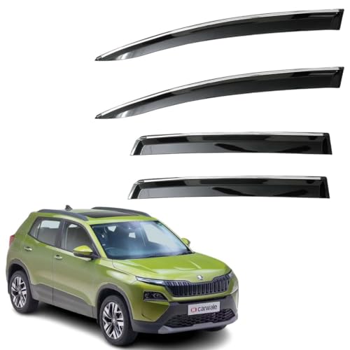 Image of CAR SAAZ Unbreakable Chrome Smoke Door Visor for Kylaq (2024-2025) | Premium Sun, Rain Wind Deflector Chrome Strip Side Door Rain Visor - Set of 4 Pcs