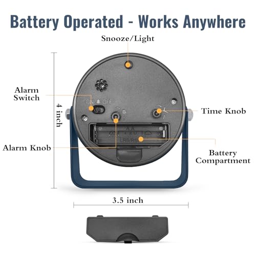 Image of Lamisola 3.5 Inch Small Desk Battery Clock, Alarm Clock for Bedroom, Blue | Travel Clock for Bathroom Table Shelf Bedside, Cute Metal Vintage