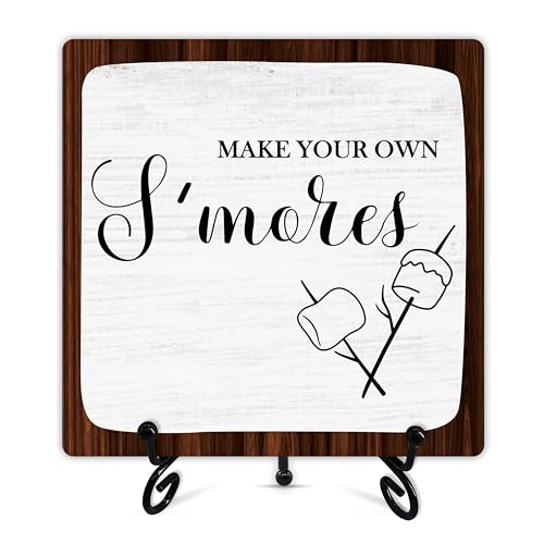 Wenhihsiy Decorative Sign, Rustic Wooden S'mores Sign with Stand, 5 x 5 Inches, Tabletop, Love Theme