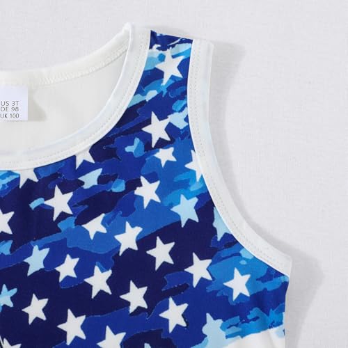 Image of Toddler Boys 4th of July Tank Cotton Kids American Flag Shirts Patriotic Sleeveless Tees Top 2-7 Years