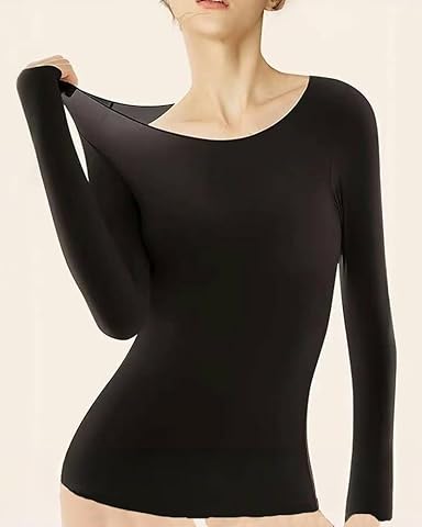Ropa interior térmica sólida para mujer, camiseta de manga larga, capa base ultrafina sin costuras para otoño e invierno
