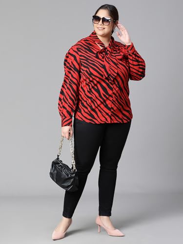 Image of oxolloxo Women Plus Size V-Neck with Tie-Knot Long Sleeve Top