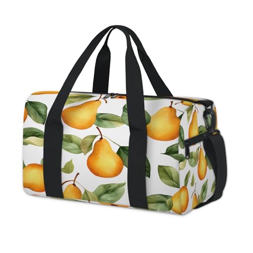 Cartoon Pear Sports Duffle Bag for Women Men Waterproof Overnight Weekender Bag with Adjustable Strap Travel Tote Bags for Beach Yoga Work Dance Swim