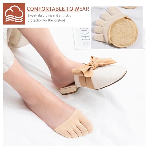 Image of Women Toe Topper Socks,Five-Toes No Show Liner Socks Ball of Foot Cushions Half Non Slip Invisible Forefoot Sock
