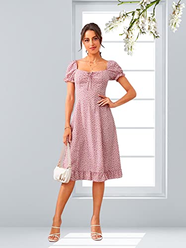 Image of Dream Beauty Fashion Women's Polyester Printed A-line Square Neck Half Sleeve Knee-Long Dress (Dress Momo)