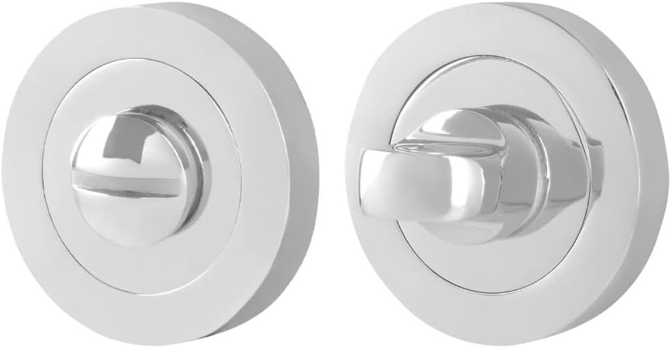 House Fittings UK Bathroom Thumb Turn and Release Lock Set 51mm, Privacy Door Lock, Round Bathroom Turn Lock, Door Lock Deadbolt Kit for WC Toilet Bathroom Doors (Polished Chrome)
