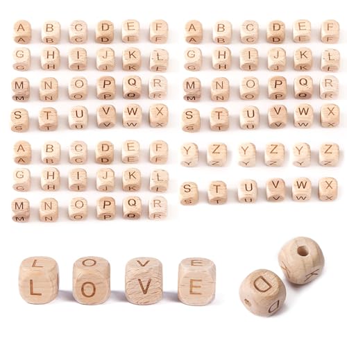 Buchstabenperlen Holz 78stk Holzperlen Buchstaben W&uuml;rfel A-Z 12mm Holzbuchstaben Holz Buchstaben Perlen f&uuml;r DIY Armband Schmuck
