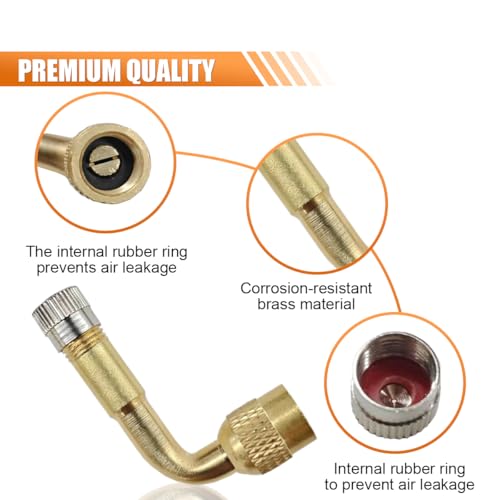 Image of Car Tire Valve Stem Extenders, 90 Degree Tire Inflator Nozzle Extender, Brass Valve Extension Adaptor for Car, Dually Wheels Passenger Car, Motorcycle, Bike (4PCS)