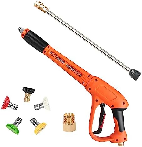 Sooprinse High Pressure Washer Gun, Power Washer Gun with Replacement Extension Wand, 5 Nozzles Tips, M22 Fitting, 37 Inch, 3000 PSI, Orange