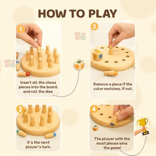 Image of TOYTONIC Wooden Color Memory Game for Kids Age 3+ - Brain Puzzle Toy for Boys, Girls & Adults | Indoor Educational Board Matching Challenge,Birthday Gift, Family Party Play, Montessori Learning Set