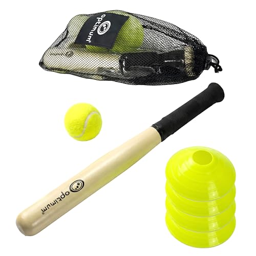 Optimum Rounders Set - Wooden Bat Ball Base Cones & Carry Bag