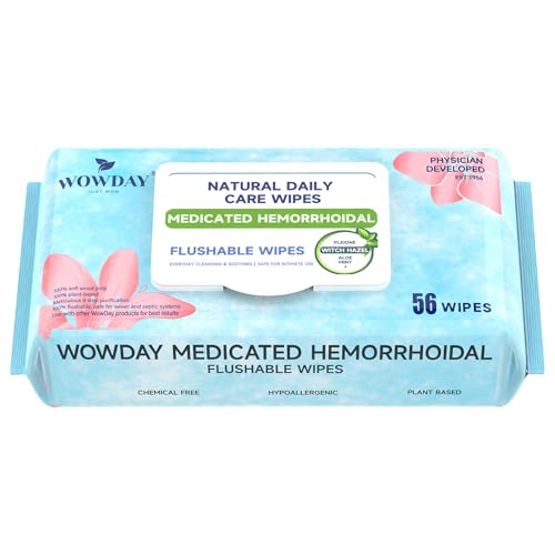 Image of Flushable Hemorrhoid Wipes | Medicated Witch Hazel Wipes Ph Balanced | 56 Count Natural Fragrance Free Adult Hemorrhoids Witch Hazel Wipe for Butt Itch