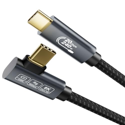 EUDOBEL 20 Gbps Cable USB C 0,5m, (Cable USBC 3.2 Gen 2×2, vídeo 8K@30Hz, 4K@144Hz/ 60Hz, 90 grados) Cabo USB C fast charging de 240W para Thunderbolt 4, MacBook, iPad Pro, Switch, monitor, SSD