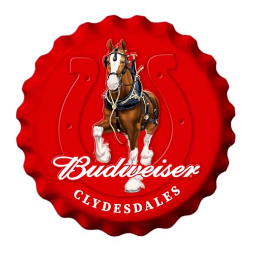 Desperate Enterprises Bud Clydesdale Bottle Cap Sign - Garage Signs - Beer Signs - Vintage Metal Signs - Budweiser Bottle Cap Sign - Made in the USA - 18