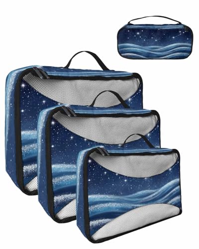 Dreamy Starry Sky Waves 4 Set Packing Cubes, Universe Stars