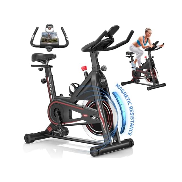 Exercise Bike, DMASUN Silent Magnetic Resistance Stationary Bike for Home with 330 LB Capacity, Workout Bike with Comfortable Seat Cushion, Digital Display with Pulse