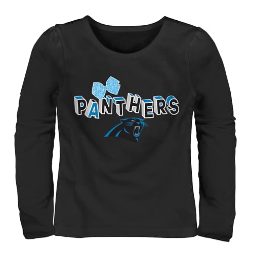 Outerstuff NFL Carolina Panthers Girls Toddler Long Sleeve Bow Graphic T-Shirt, 4T