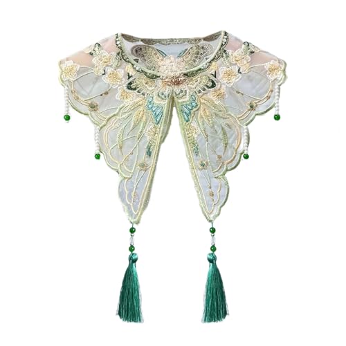 Chinese Vintage Embroidery Butterfly Yunjian Shawl Wrap Pearl Beaded Tassels False Collar Scarf For Girls Dresses