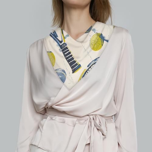 KOBLEN Tennis Silk Scarf 23.6x23.6 Inch Square Neck Scarf for Women Breathable Lightweight Neckerchief Silk Head Scarf Hair Wrap 7