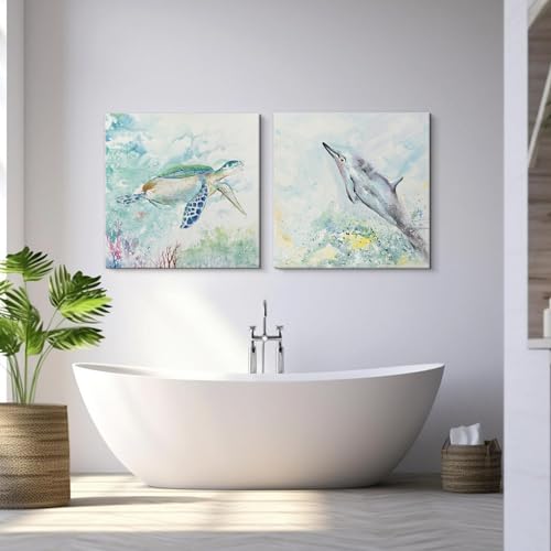 SEVEN WALL ARTS Sea Turtle Bathroom Wall Decor Dolphin...