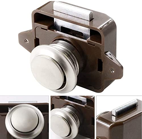 Push Button Latch Catch Keyless Door Lock Cupboard Drawer Door Motorhome Caravan Cabinet Latch Knob Knobs Horsebox Locks Campervan Furniture Keyless Tool for Boat RV Motor (Brown) - Image 4