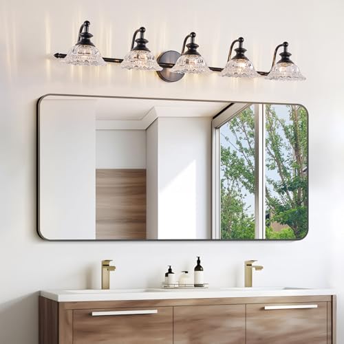 Image of XIEDUN 37.4 inch 5 Light Vanity Light for Bathroom (Exclude G9 Bulb) Black Vanity Lights for Bathroom