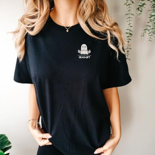 Embroidered Dead Lift Ghost Sweatshirt, Spooky Ghost Family Tee Gift, Halloween Hoodie Embroidery, Halloween Vibe Gift, Ghost Gym Pocket Tee, Present for Her, Cute Thing Lover, Gymnastics Lover2