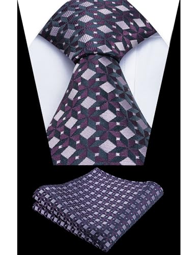 Image of Alizeal Mens Vintage Solid Plaid Tie with Pocket Square 3.15inches Necktie Set