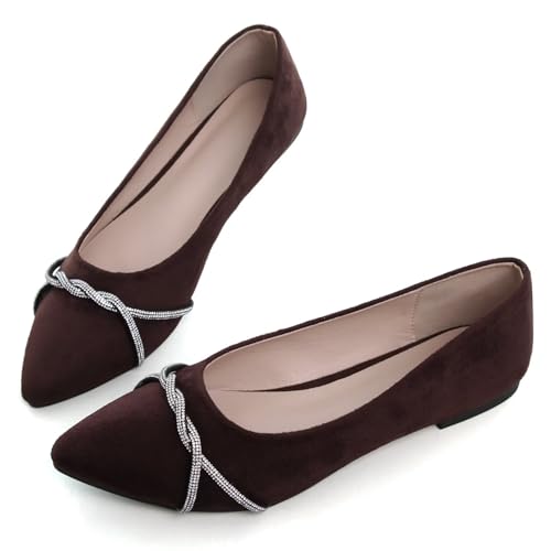 Image of TN TANGNEST Womens Casual Flats Chain Ballet Flats | Fashion Pointed Toe Rhinestone Flats, Comfort Slip On Dress Shoes for Business Work Office Wedding Party