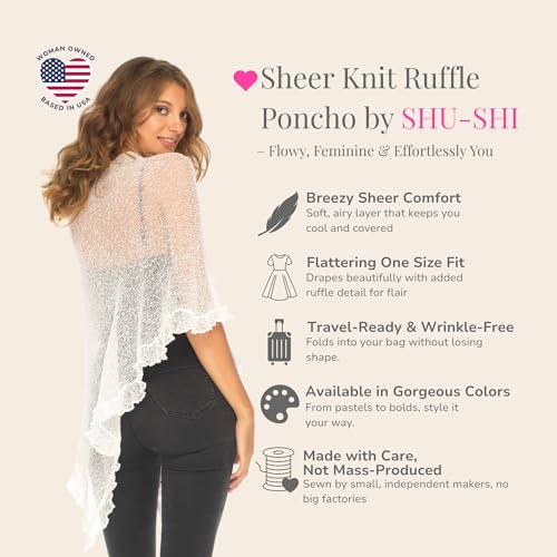 Image of SHU-SHI Women's Sheer Knit Poncho Shrug Lightweight Asymmetrical Ruffle Wrap Dressy Summer Shawl Cover Up Top