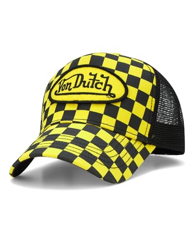 Image of Von Dutch Monogram Trucker Cap - Retro Snapback Cap for Men and Women - Adjustable Snap Fit Panel, Mesh Rear, Curved Bill