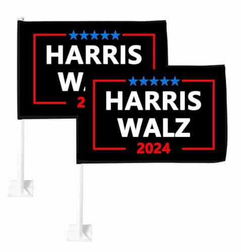 2 Pack Harris Walz 2024 Kamala Harris Tim Walz Waltz For President VP Car Flags Car Flag Clip On Window 12