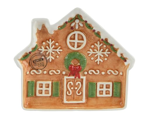 Weihnachtsteller Lebkuchenhaus 14x15cm Keramik - festlicher...