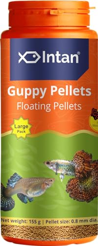Image of Intan Guppy Fish Food | Floating Pellet for Health and Growth | for All Guppies, Large Pack 155 Gram, Size 0.8 mm Dia, Pack of 1,All Life Stages