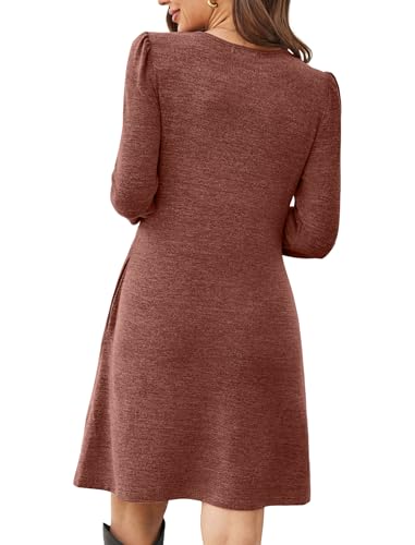 Image of OFEEFAN Womens Long Sleeve Tunic Dress Fall Fashion Sweater Dress with Pockets Pleated Front Casual Winter