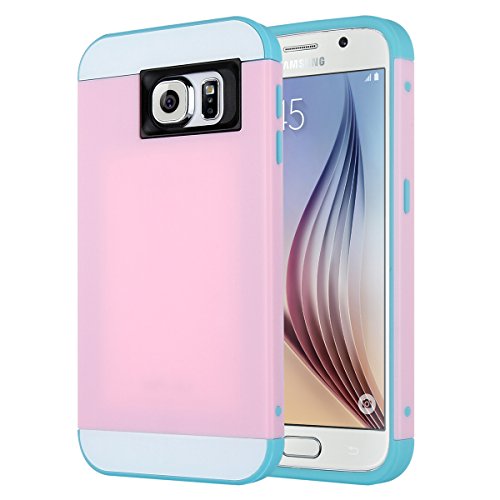 ULAK Galaxy S6 Case, S6 Case, 2in1 Hybrid Dual Layer Slim Protective Case Cover for Samsung Galaxy S6 (Plastic Hard Shell and Flexible TPU) (Baby Pink/Light Blue)