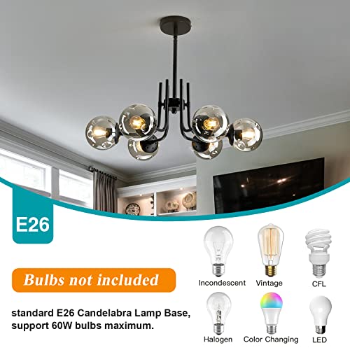 Fgsadi 6-Lights Glass Globe Sputnik Chandeliers Modern Metal Ceiling Light Fixture Black Semi Flush Mount Chandelier For Living Room Dining Room Bedroom Farmhouse Kitchen #TOP4