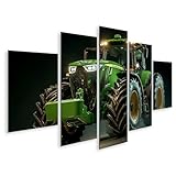islandburner Prime Bild auf Leinwand Grüner Traktor bei Nachtbeleuchtung für Esszimmer Landwirte Landmaschinenhandel Bilder Wandbilder Poster