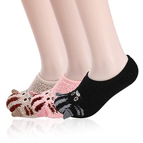 Ninecoo Cozy Fuzzy Socks,Grip Slippers Women,Fluffy House Non Skid 1/2/3/4/6 (Cat 3Pairs)