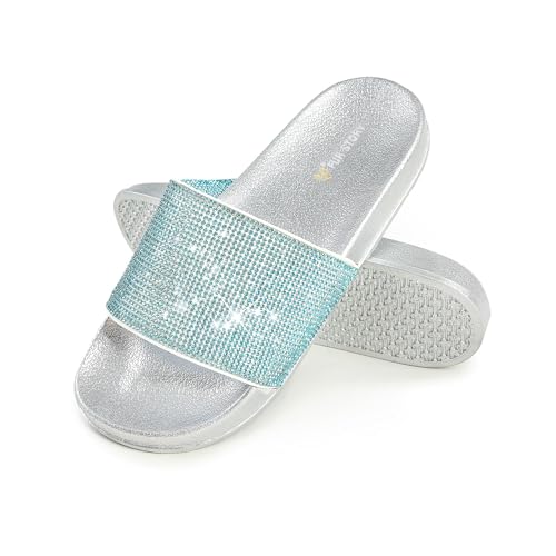 Image of Fur Story Womens Slides House Slippers Rhinestone Glitter Slides Cute bling Flat for Women Platform Sandals Cozy Bedroom Slippers Shower Shoes